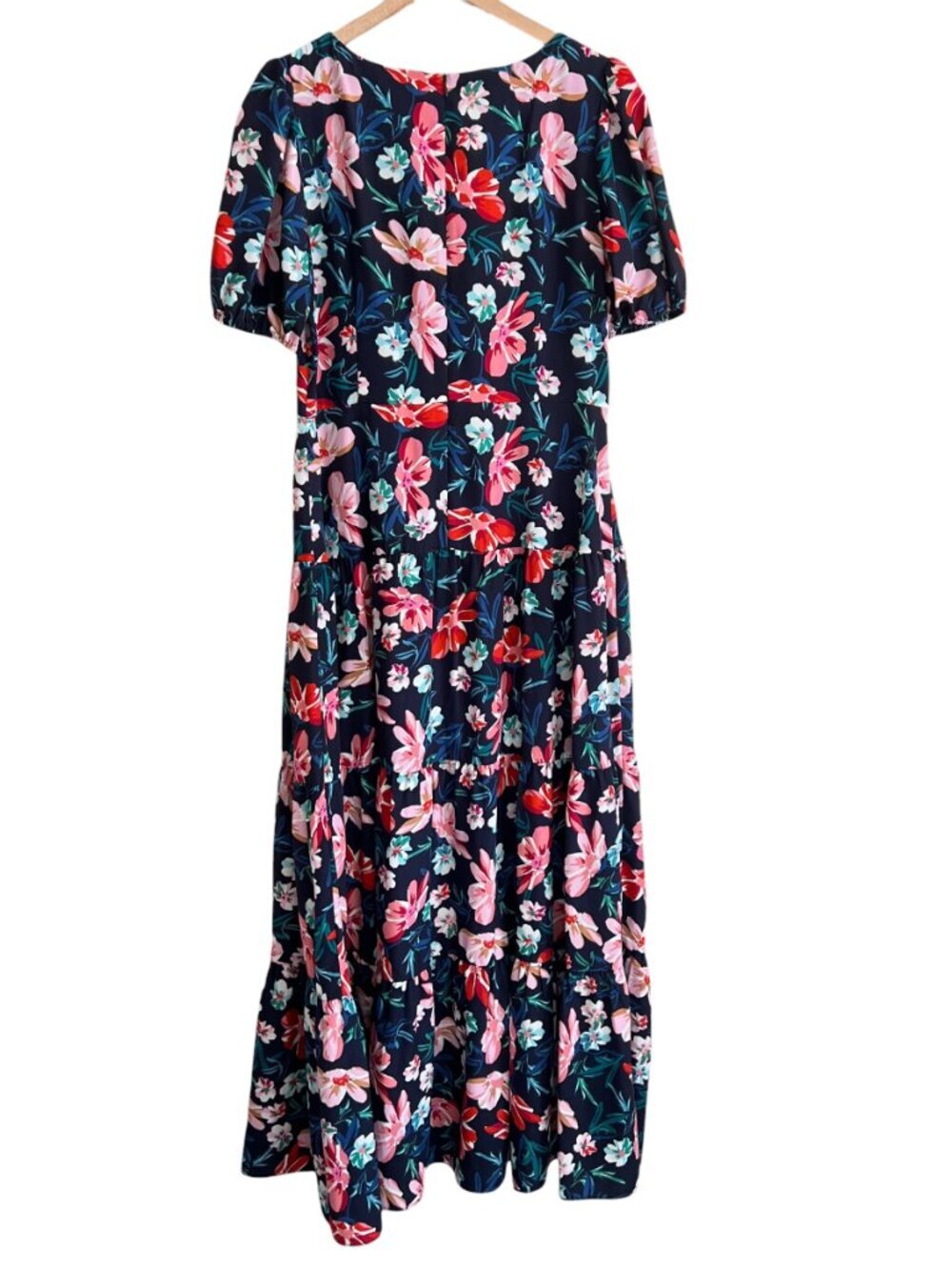 Eliza J Navy Floral Printed Short Sleeve Tie Front Maxi Dress - Picture 6 of 7